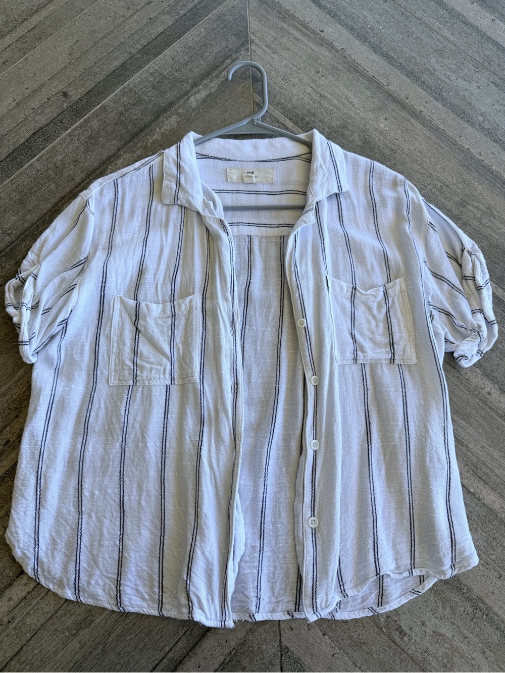 Black & Whire Striped Linen Button-Up Shirt